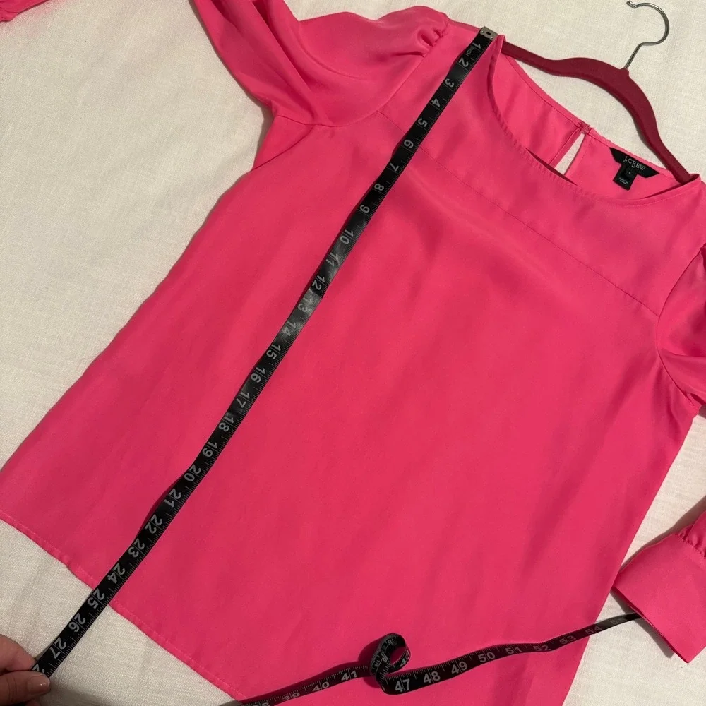 J. Crew Bright Pink Puff Sleeve Keyhole Back Blouse Womens‎ Size S